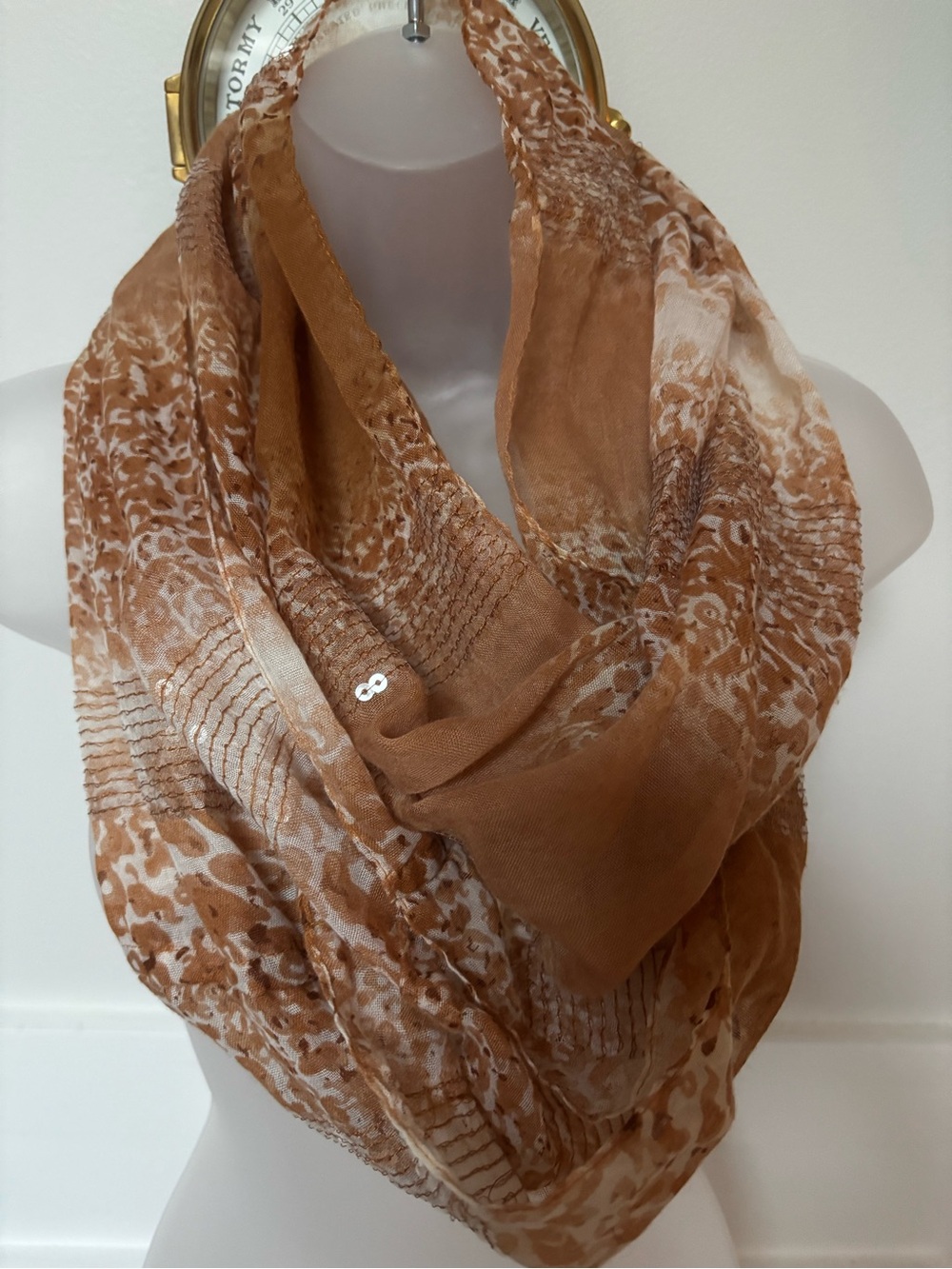 wide infinity scarf tan sequins floral michala